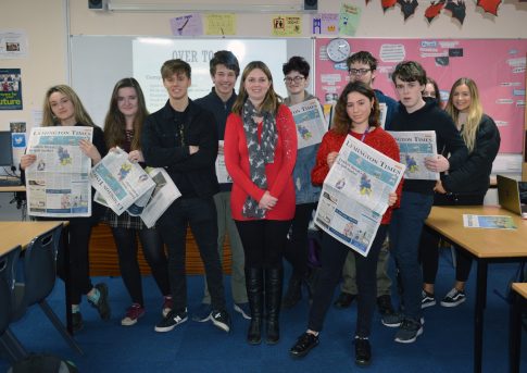 Lymington Times reporter with English students 